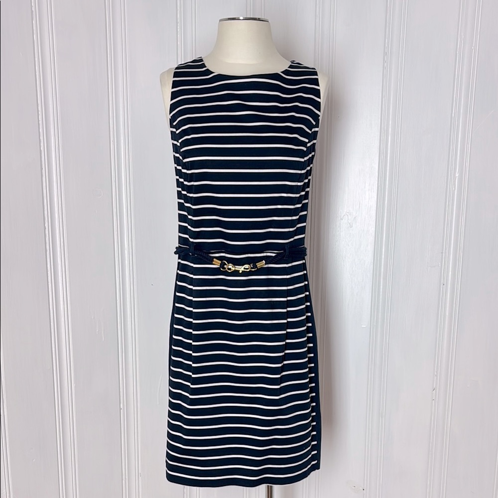 TOMMY HILFIGER Nautical-Inspired Navy & White Striped Dress with Rope Belt